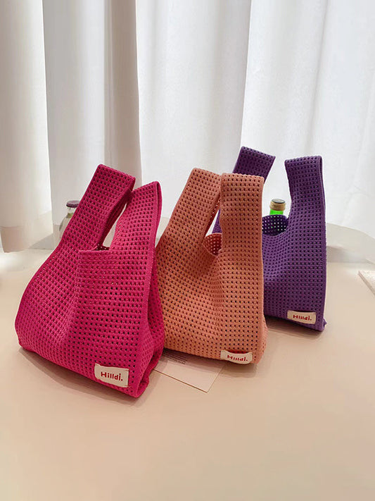 Hollow Letter Print Solid Color Handbags