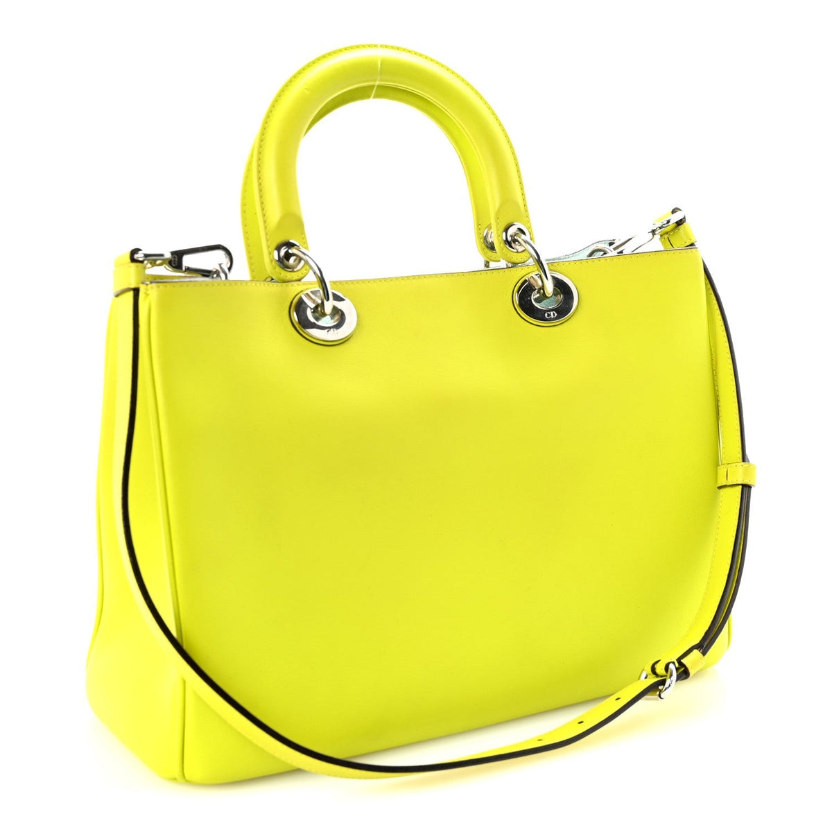 Smooth Calfskin Medium Diorissimo Tote Neon Yellow Light Blue