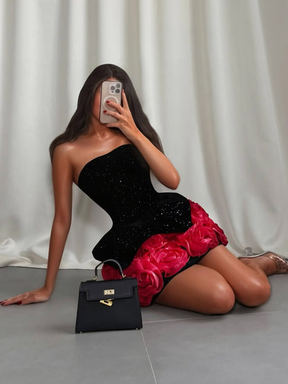 Alondra Floral Velvet Mini Dress
