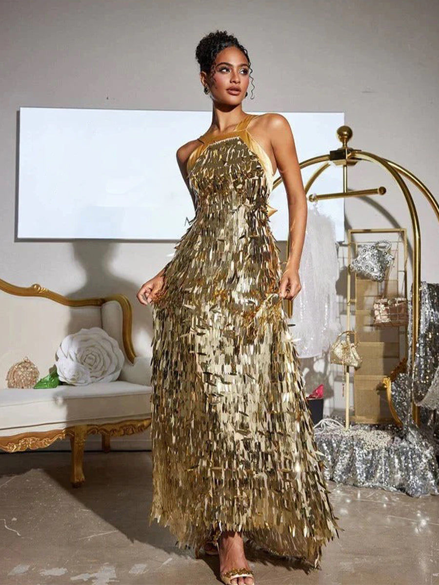 Leosan Bow Sequin Maxi Dress