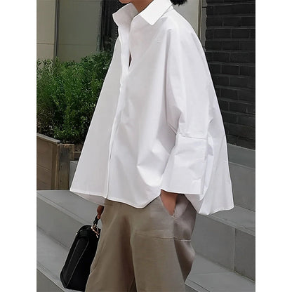 Long Sleeves Loose Solid Color Lapel Collar Blouses&Shirts Tops