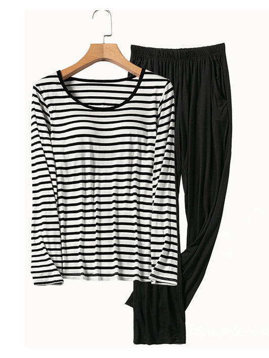 Simple Striped Long Sleeve&Pants Casual Pajamas Sets