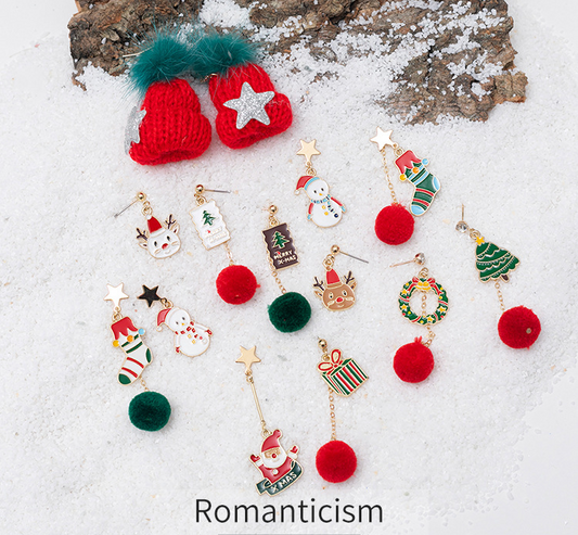 New Holiday Accessories Colorful Funny Christmas Earrings Female Autumn And Winter Wool Ball Earrings