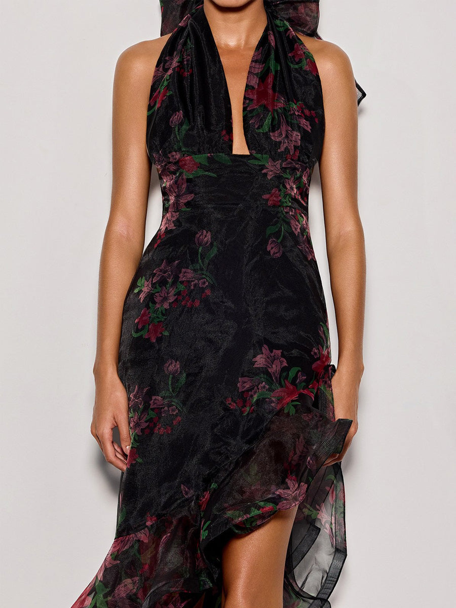 Stella Halterneck Floral Ruffle Maxi Dress
