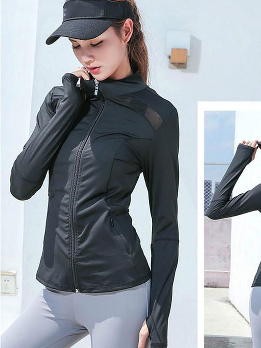 Women Sportswear Yoga Jacket Long Sleeve Quick-Drying Fashion Mesh Stitching Fitness Clothes