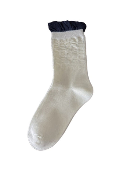Rufia - White Mid-calf Socks with Various Patterns – 7 Options