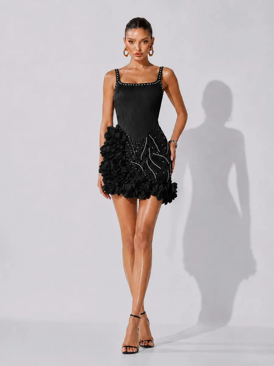Valentina 3D Floral Rhinestone Bodycon Mini Dress