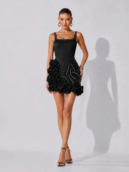 Valentina 3D Floral Rhinestone Bodycon Mini Dress