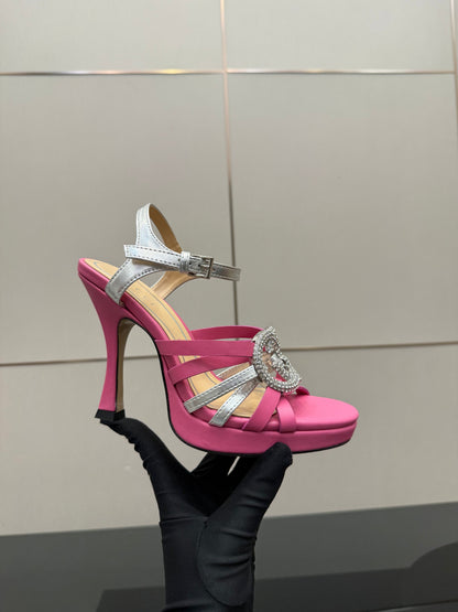 GG Pump 10.5cm With Crystal Interlocking G Pink Sliver Leather