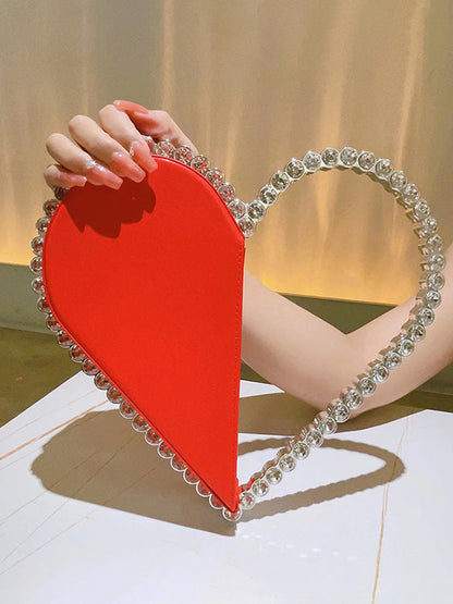 Contrast Color Heart Shape Hollow Rhinestone Zipper Evening Bags