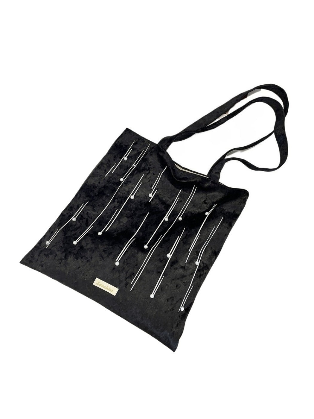 Cosbai - Velvet Beaded Tote Bag with Magnetic Closure