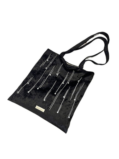 Cosbai - Velvet Beaded Tote Bag with Magnetic Closure