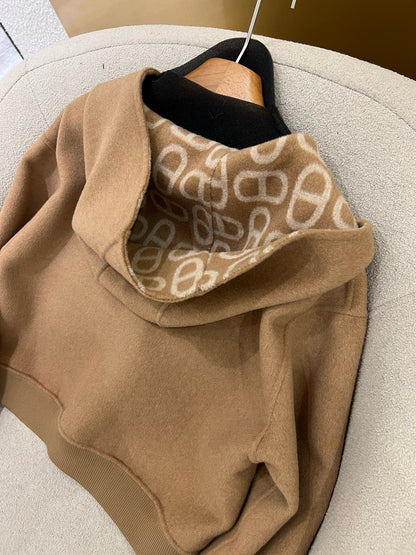 HM 25 Classic Pig Nose Monogram Hooded Coat Brown Cashmere 305170