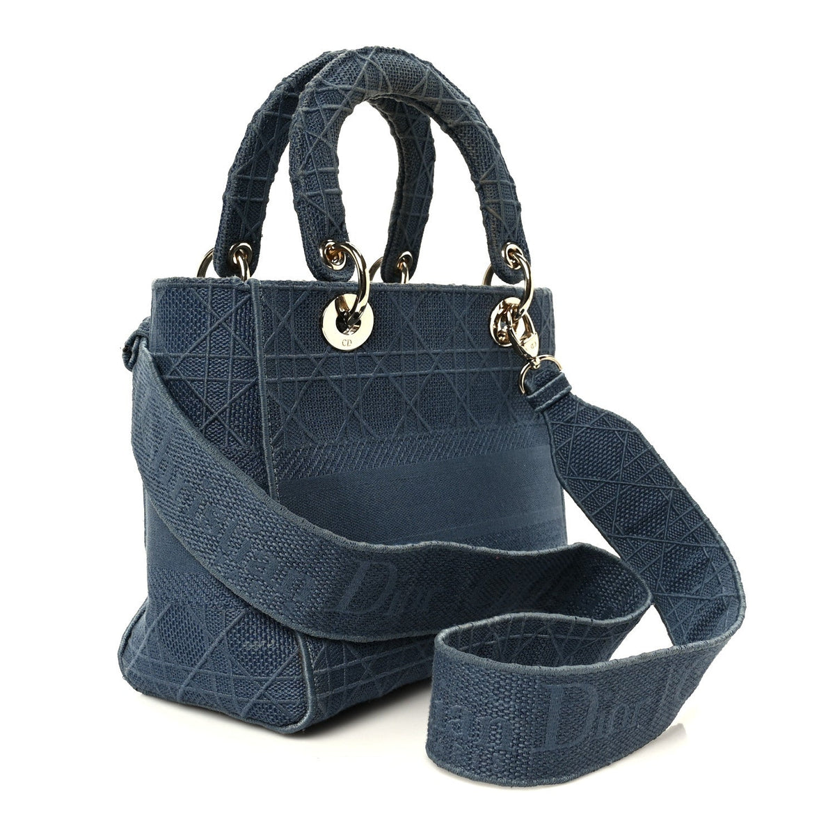 Canvas Embroidered Cannage Medium Lady D-Lite Denim Blue