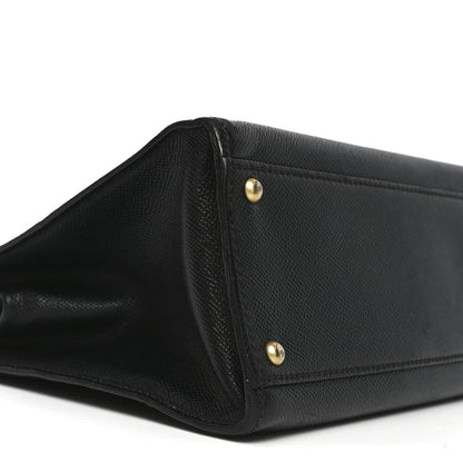 Grained Calfskin Logo Shoulder Bag Black