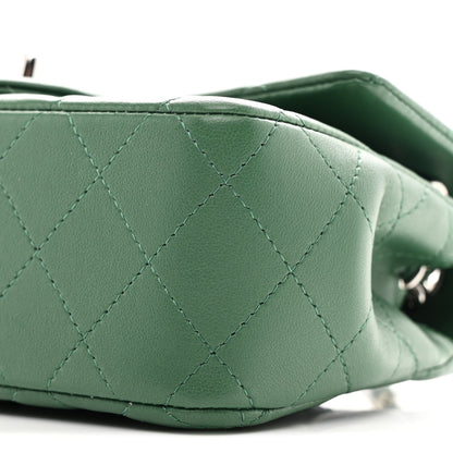 Lambskin Quilted Mini Rectangular Flap Dark Green