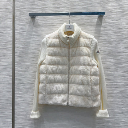 Moncler 25 Jacket White Rabbit Fur Mix Wool