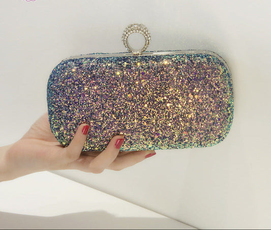 Sequin Evening Clutch Bag with Ring Handle