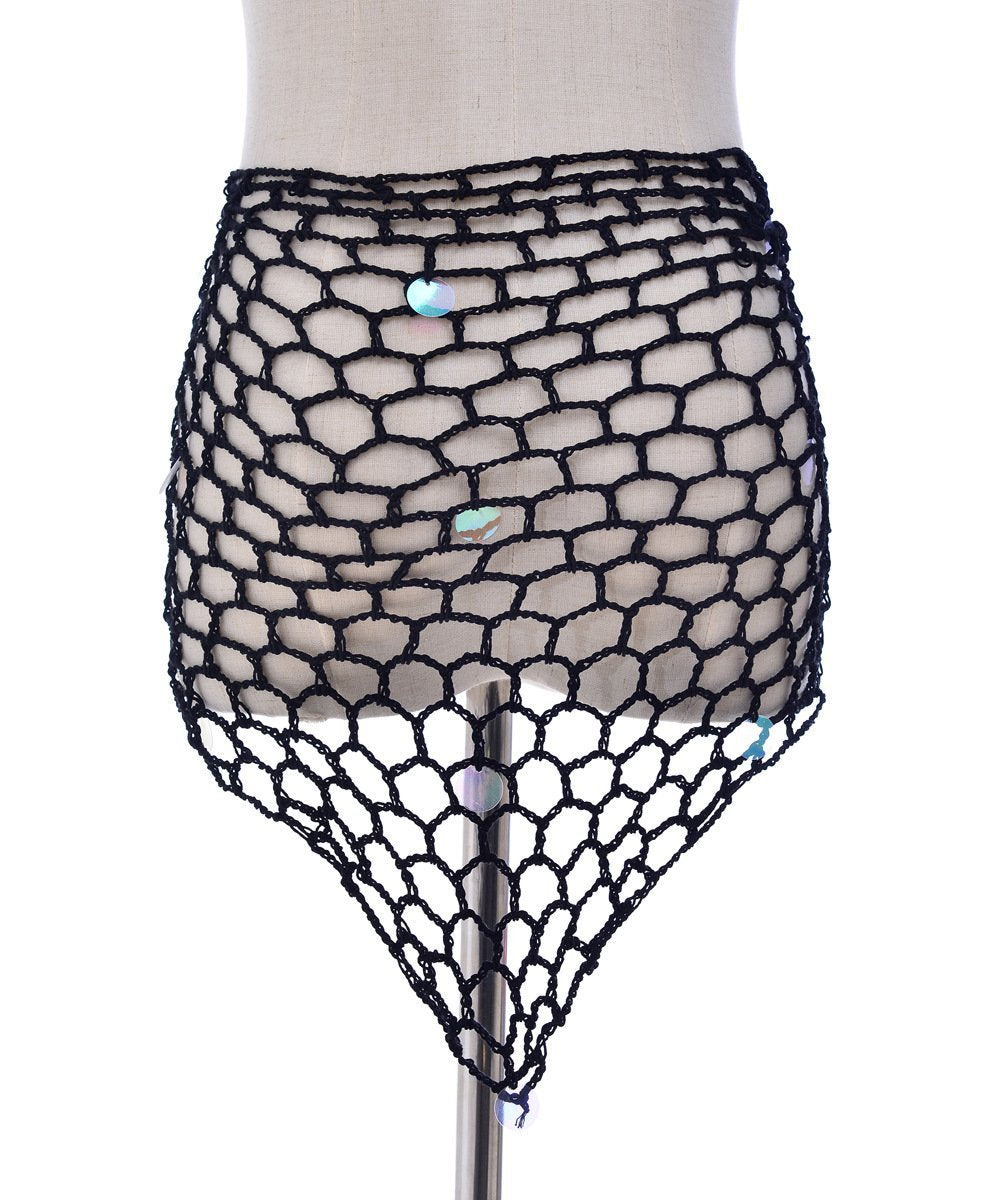 Beach Shawl Sunscreen Sexy Fishnet Sequin Triangle Cover-Up