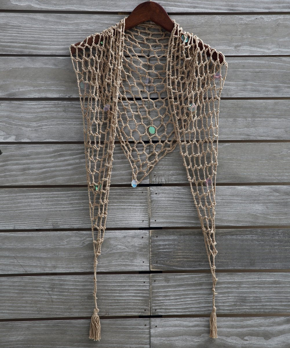 Beach Shawl Sunscreen Sexy Fishnet Sequin Triangle Cover-Up