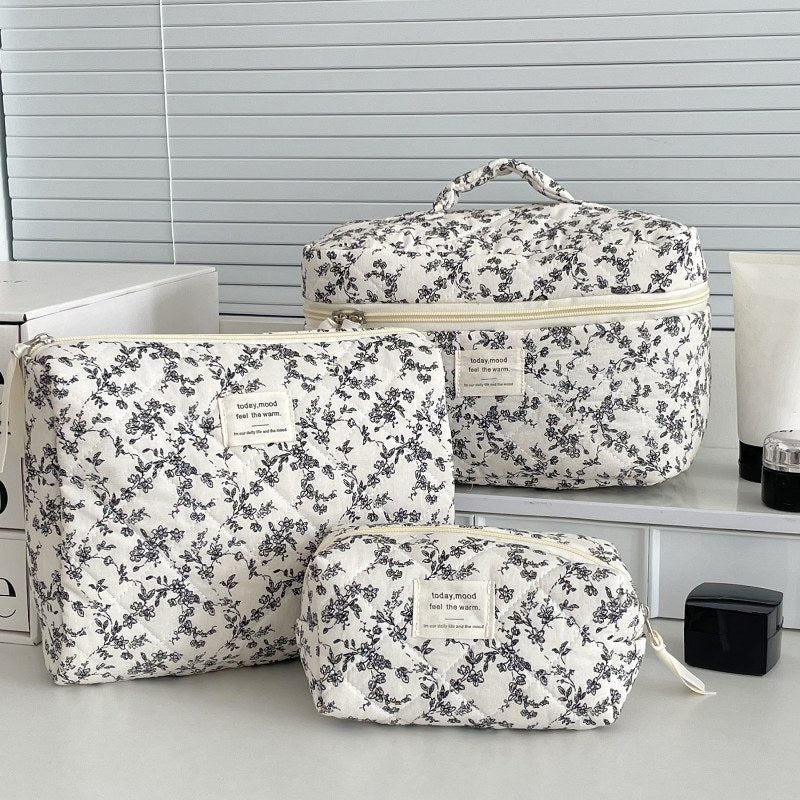 Flower Print Color Block Portable'Make Up Bag