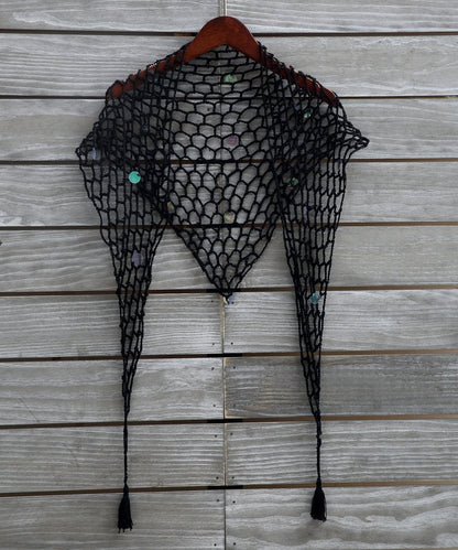 Beach Shawl Sunscreen Sexy Fishnet Sequin Triangle Cover-Up