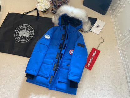 Canada Goose Children Jacket Wolf Fur Blue Polyester Cotton