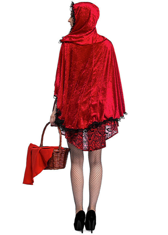 Red Polyester Lace Up Riding Hood Costume
