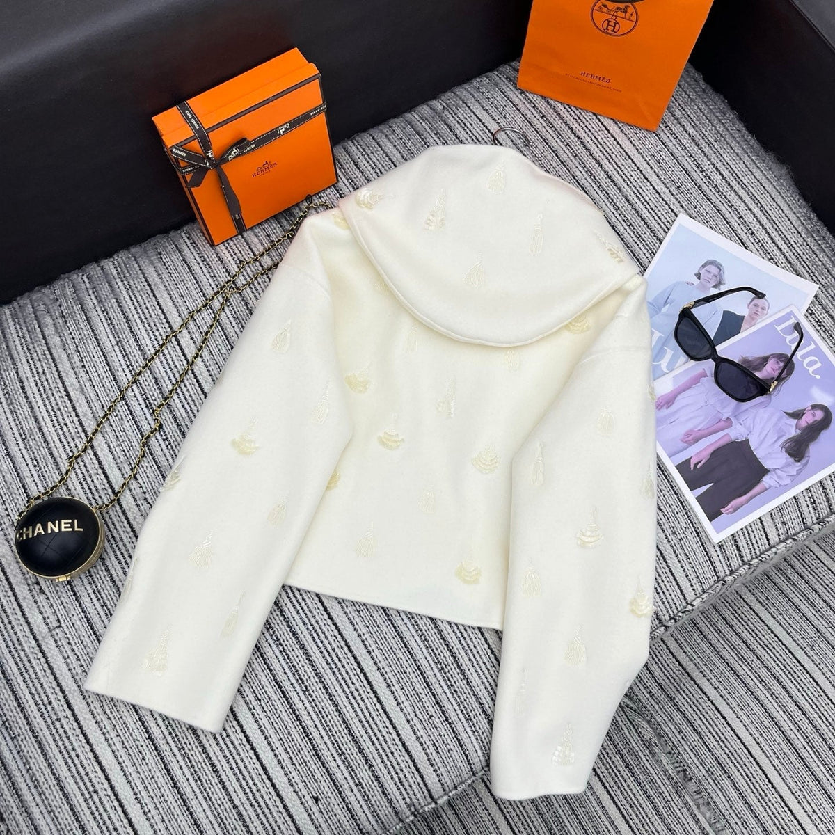 HM 25FW Hooded Double-faced White Cashmere Short Coat
