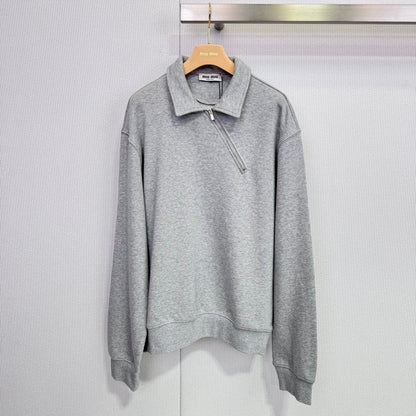 Miumiu 2025 Polo Neck Oversized Sweatshirt Grey Wool