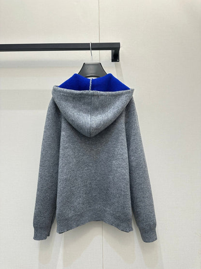 Celin Embroidered Hooded Sweater Grey Wool 346091