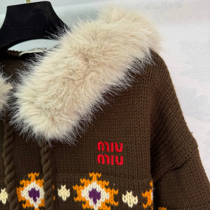 Miu 26s Isle Hooded Sweater Brown Wool 345074