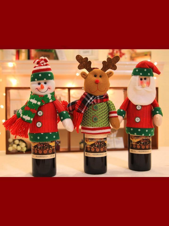 Christmas Figurines Champagne Bottle Set