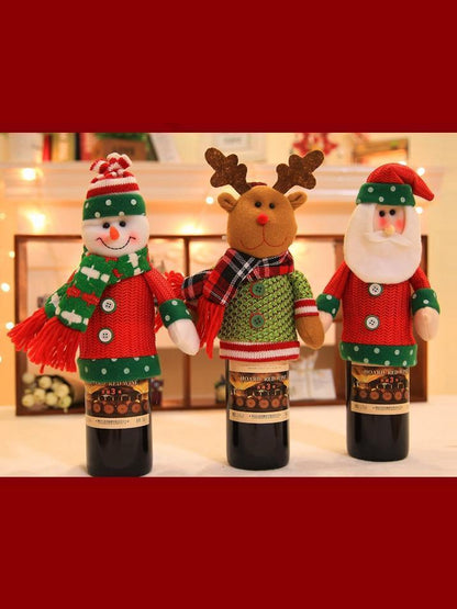Christmas Figurines Champagne Bottle Set