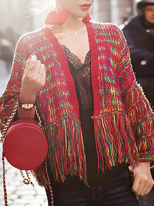 Cardigan Feminino Real Wool Women Sweaters And Poncho  New Women'S Loose Cardigan Knit Hand-Knitted Rainbow Tassels Woman