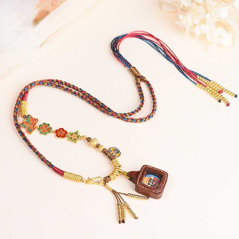 Tibetan Ethnic Style Pendant Rope Zakilam Tangka Women'S Neck Hanging Gold Yellow God Of Wealth Hanging Rope