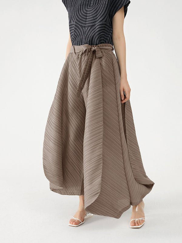 Wide Leg Loose Drawstring Pleated Tiered Casual Pants Bottoms