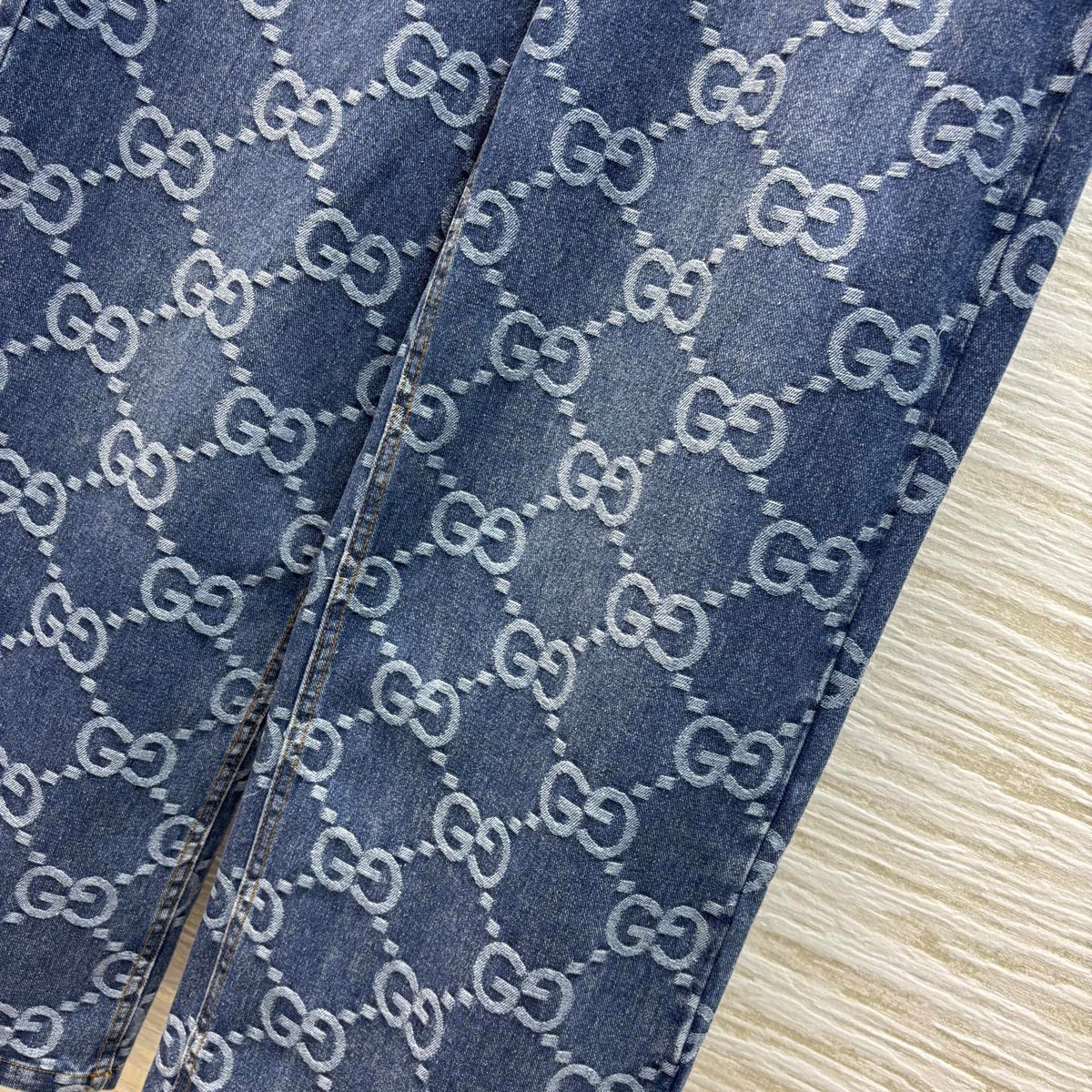 Gucci 2025 Logo Jacquard Straight Jeans Blue Cotton