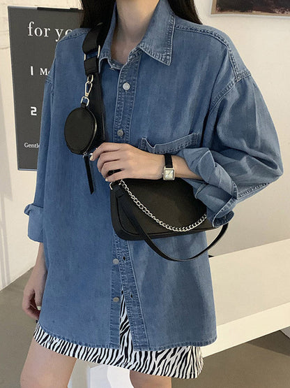 Urban Solid Color Zipper PU Shoulder Bag