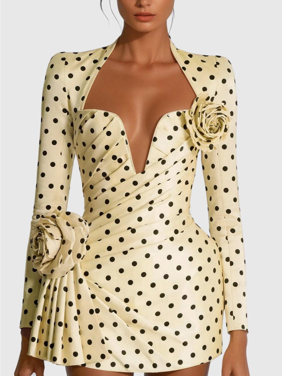 Dahlia Dot Flower Ruch Mini Dress