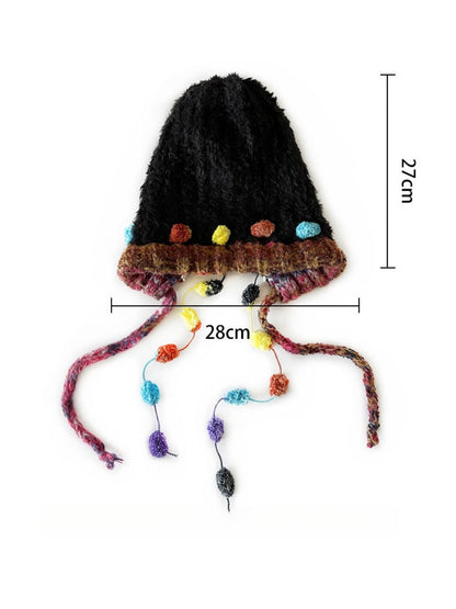 Haila - Winter Knitted Beanie with Pompom &amp; Tassel Braids