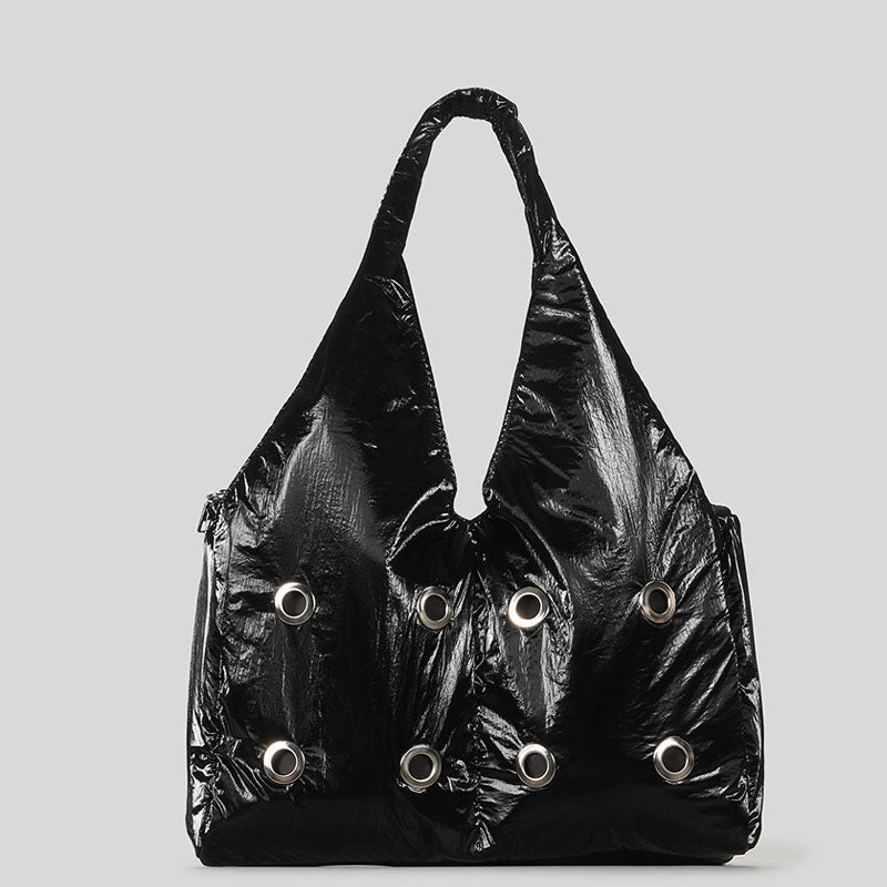 Hollow Studded Solid Large Capacity Shoulder Bag