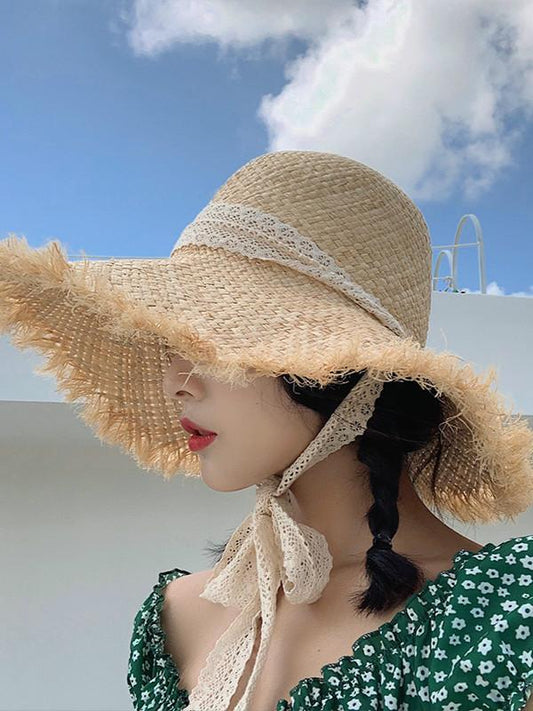 Handmade Hat Women Summer Small Fresh Fold Woven Straw Hat Beach Big Brim Sunscreen Sun Hat