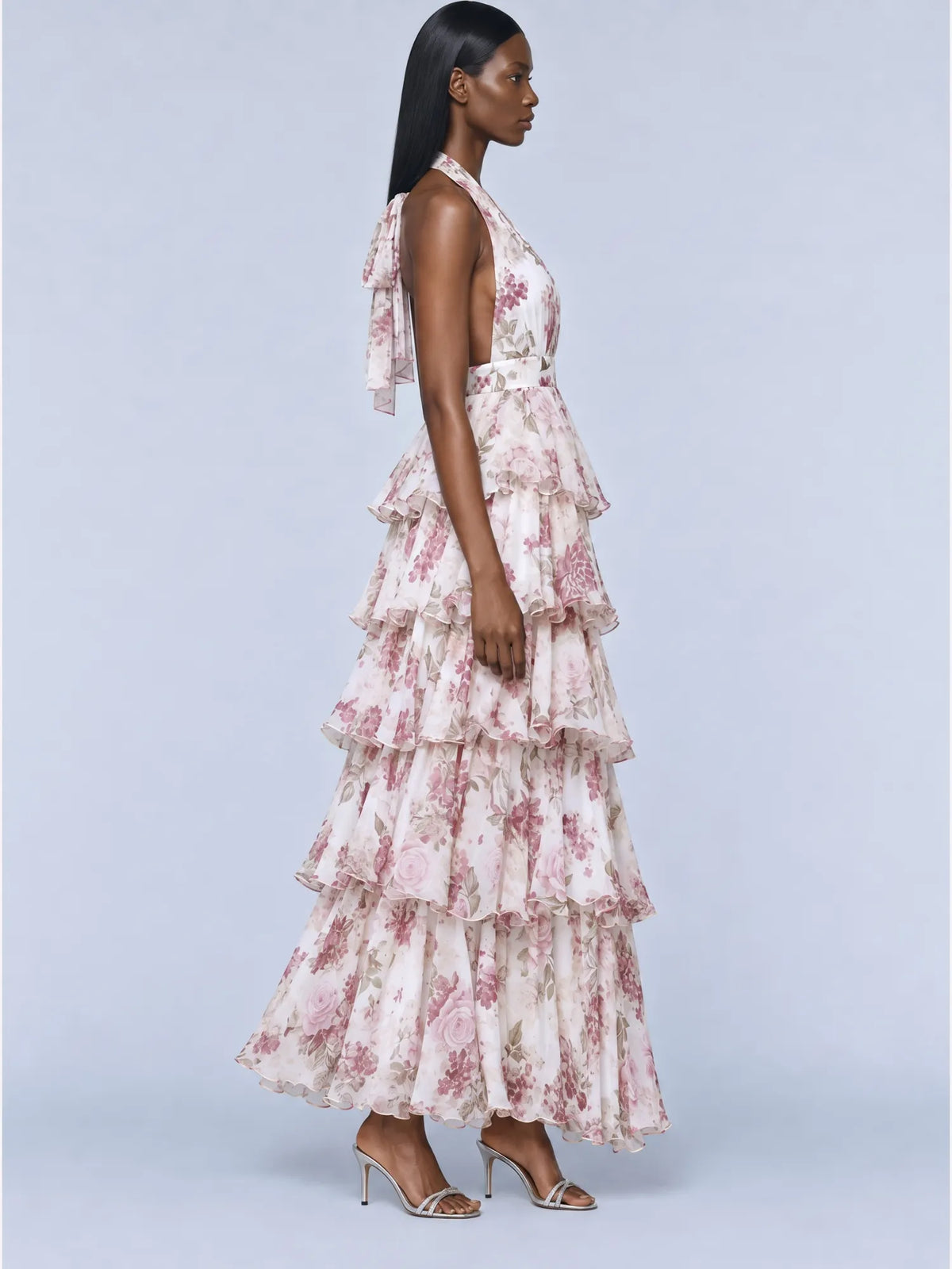 Sabina Tiered Printed Chiffon Maxi Dress