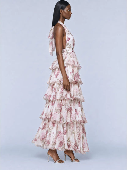 Sabina Tiered Printed Chiffon Maxi Dress