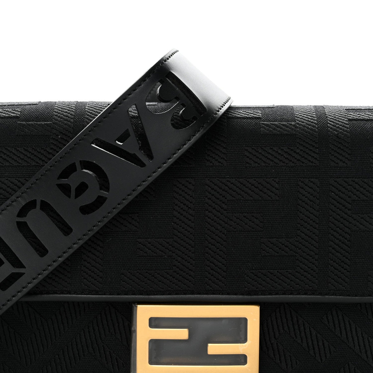 Canvas Vitello King Extra Strap FF Embroidered Baguette Black