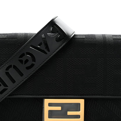 Canvas Vitello King Extra Strap FF Embroidered Baguette Black
