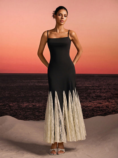 Aviana Spaghetti Lace Flared Maxi Dress