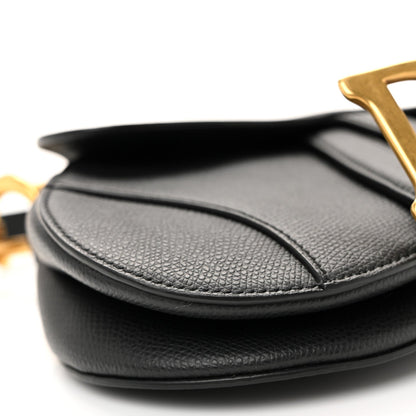 Grained Calfskin Mini Saddle Bag Black