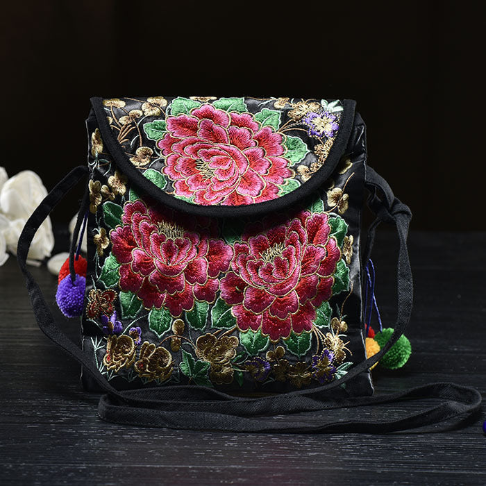Ethnic Embroidered Embroidered Women'S Bag Canvas Coin Purse Vintage Shoulder Cross-Body Tote